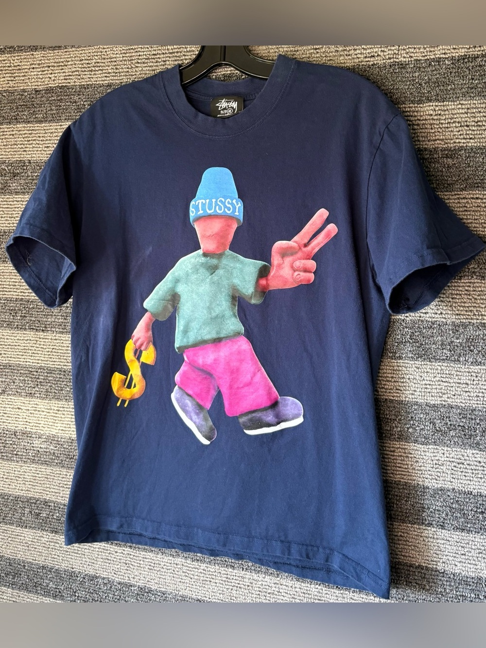 Vintage Y2K Stussy Peace & Prosperity Navy Blue T-Shirt Men’s Medium EUC